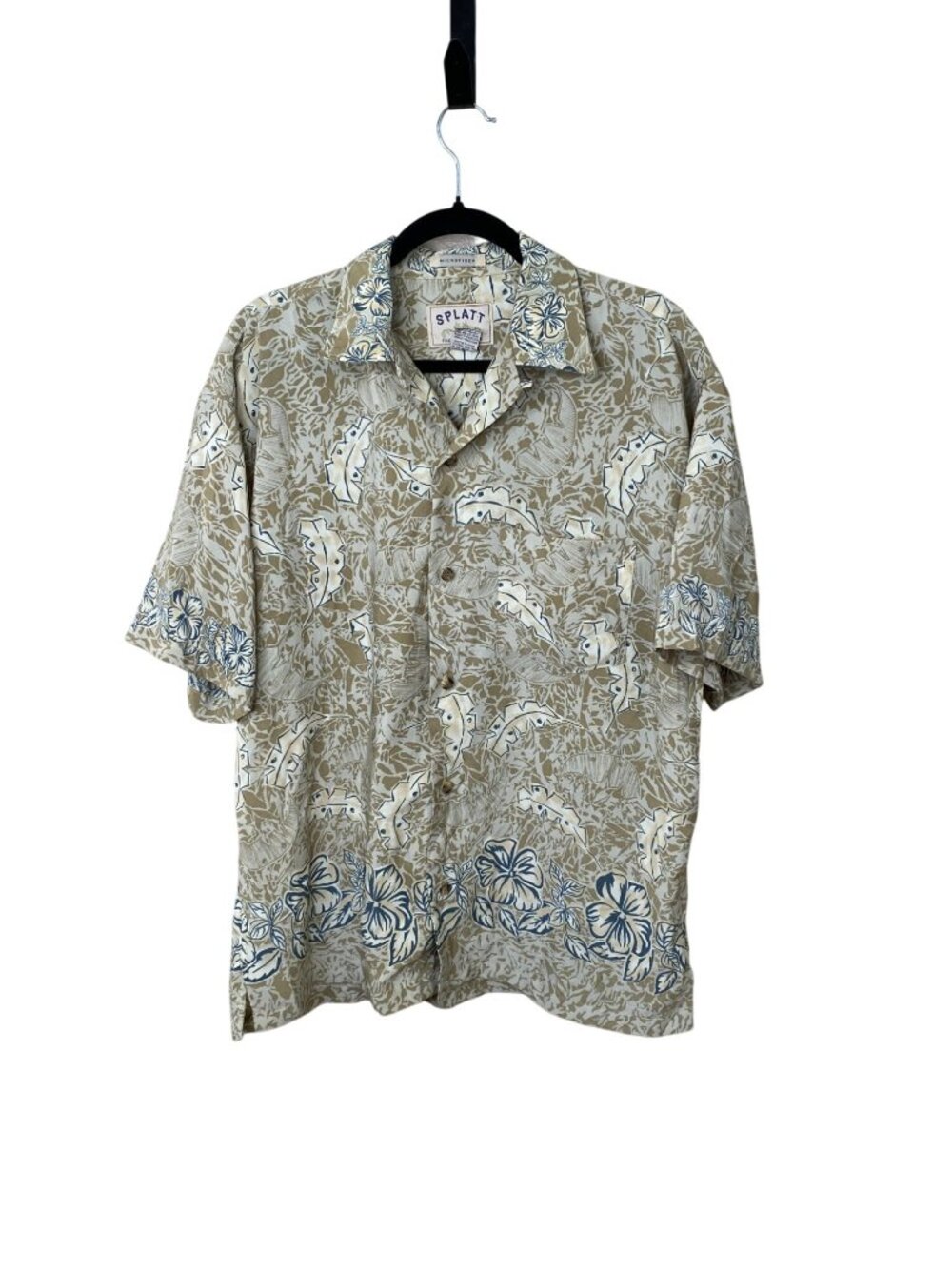 Vintage Splatt Mens Beige Hawaiian Button-Up Shirt Size M Polyester Tropical
